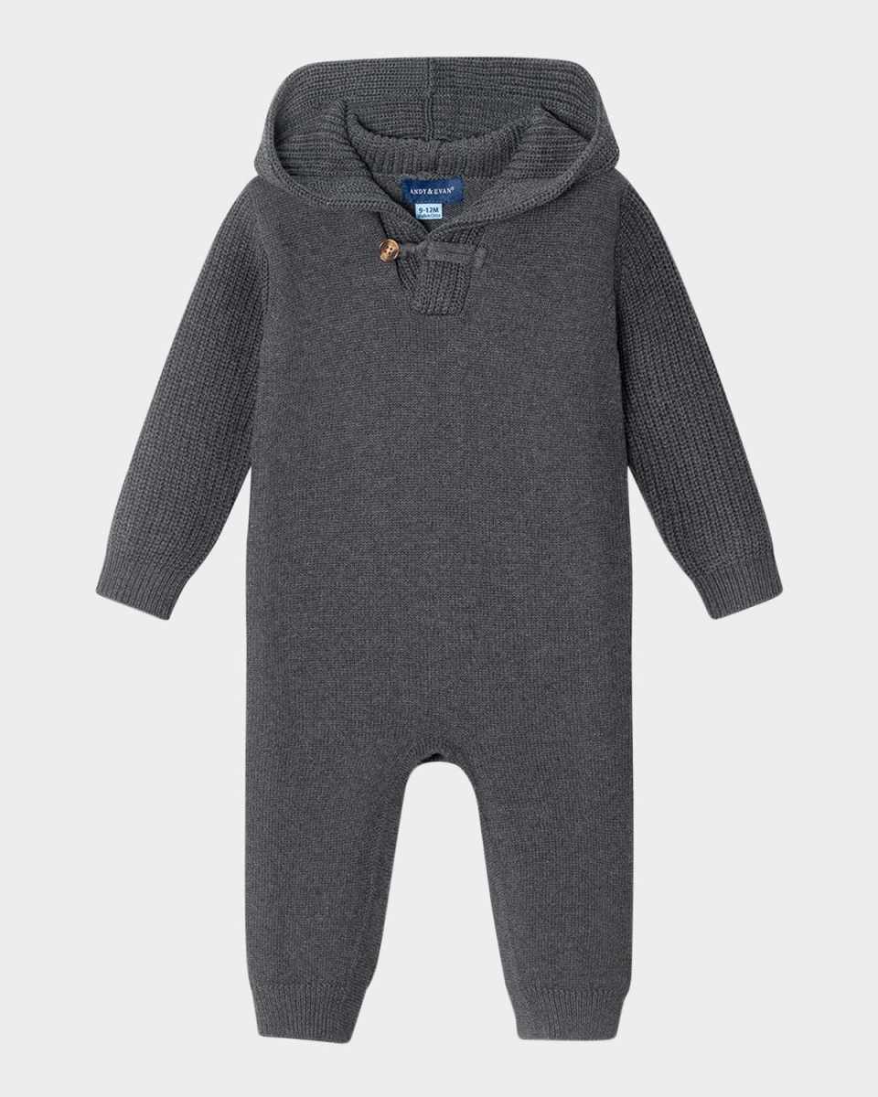 Boy's Hooded Toggle Sweater Romper, Size Newbor